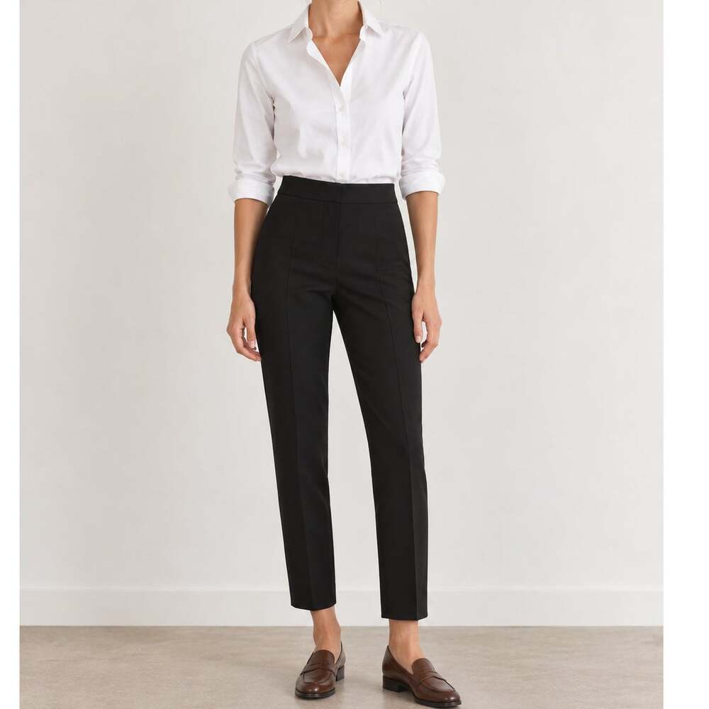 Lafayette 148 New York Gramercy Black Slim Straight Ankle Pants Office Size 12